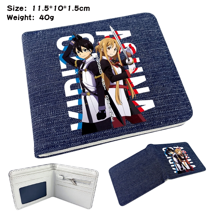 Sword Art Online Anime Peripheral Denim Folding Wallet 11.5X10X1.5CM 40g