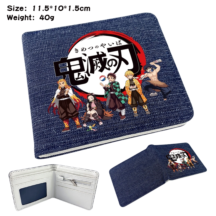 Demon Slayer Kimets Anime Peripheral Denim Folding Wallet 11.5X10X1.5CM 40g