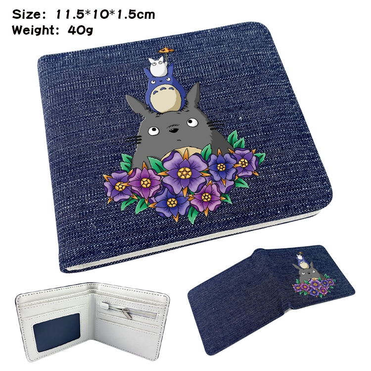 TOTORO Anime Peripheral Denim Folding Wallet 11.5X10X1.5CM 40g