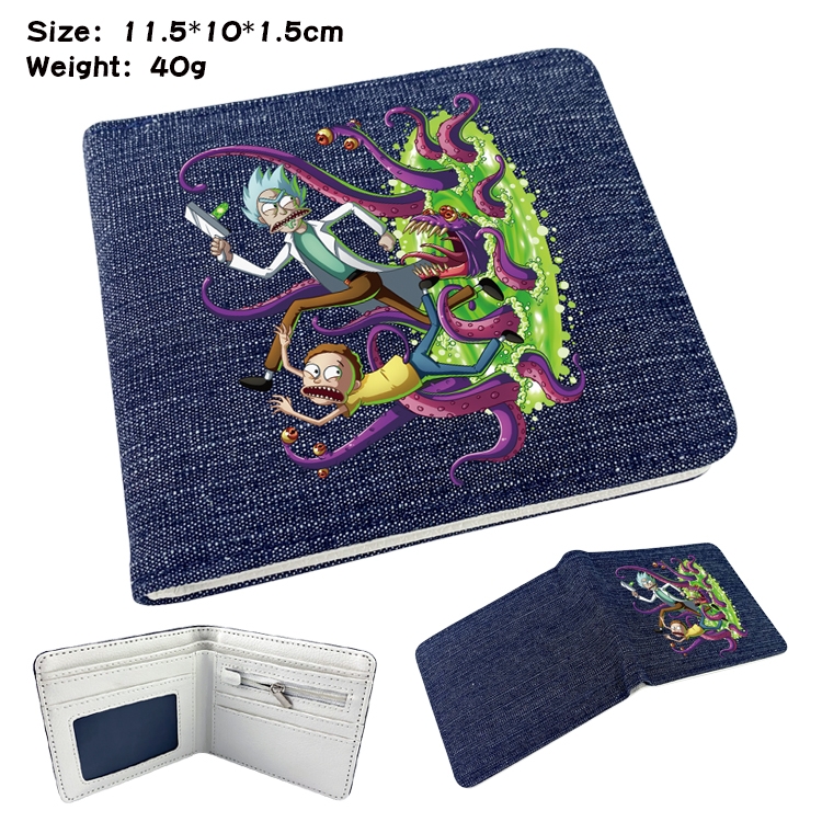 Rick and Morty  Anime Peripheral Denim Folding Wallet 11.5X10X1.5CM 40g