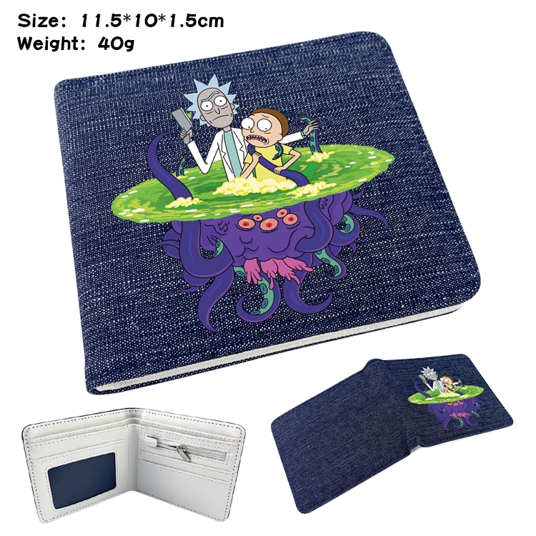 Rick and Morty  Anime Peripheral Denim Folding Wallet 11.5X10X1.5CM 40g