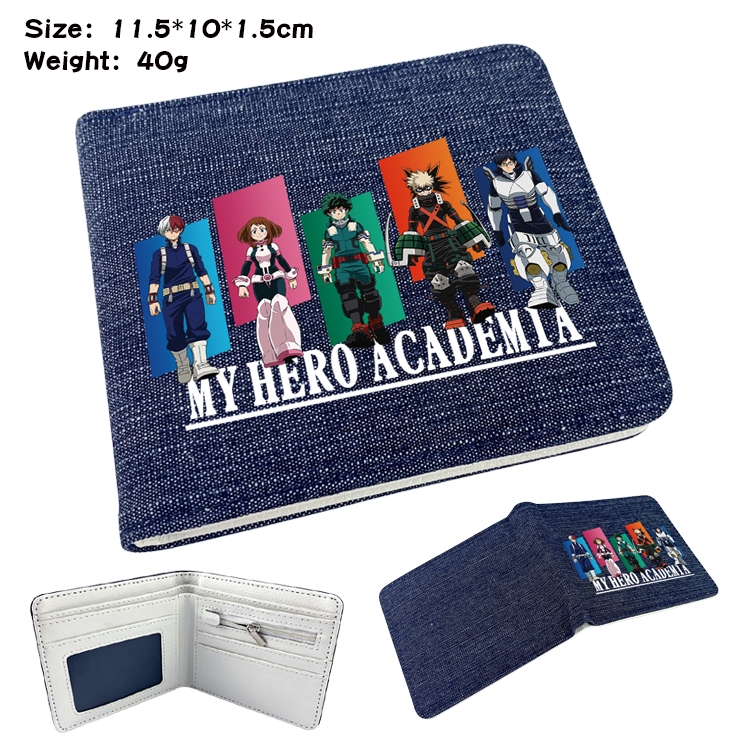 My Hero Academia Anime Peripheral Denim Folding Wallet 11.5X10X1.5CM 40g