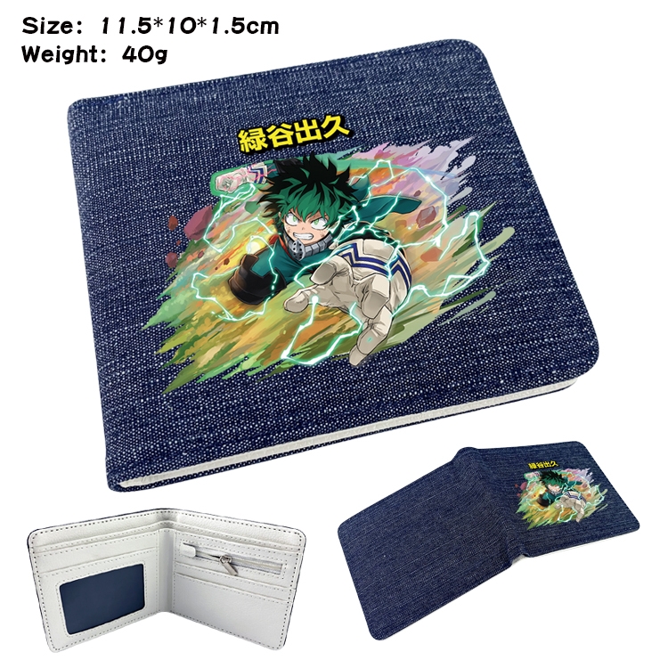 My Hero Academia Anime Peripheral Denim Folding Wallet 11.5X10X1.5CM 40g