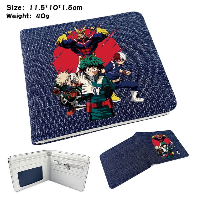 My Hero Academia Anime Peripheral Denim Folding Wallet 11.5X10X1.5CM 40g