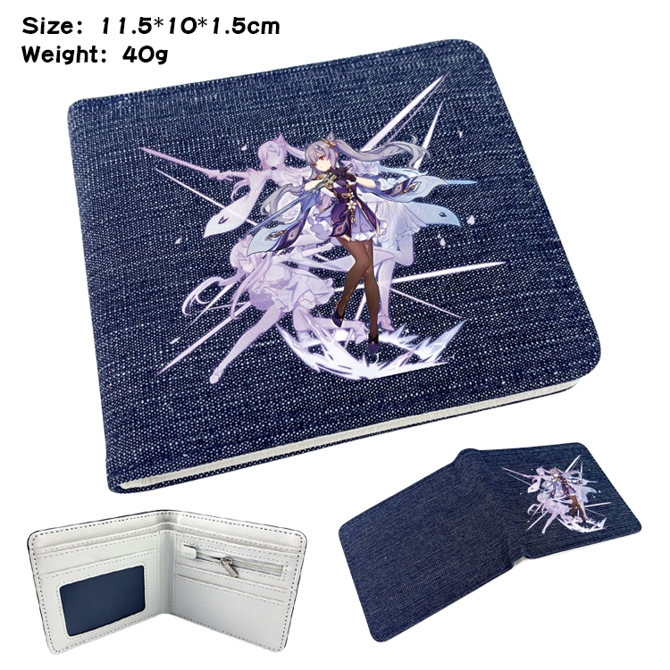 Genshin Impact Anime Peripheral Denim Folding Wallet 11.5X10X1.5CM 40g