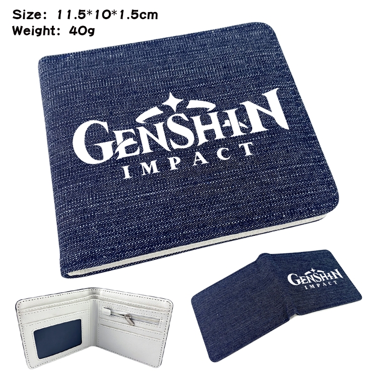 Genshin Impact Anime Peripheral Denim Folding Wallet 11.5X10X1.5CM 40g