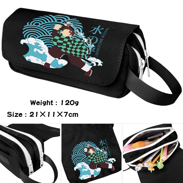 Demon Slayer Kimets Anime Multifunctional Waterproof Canvas Portable Pencil Bag Cosmetic Bag 20x11x7cm