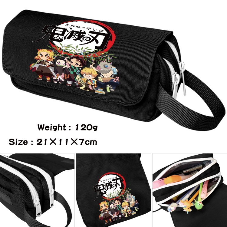 Demon Slayer Kimets Anime Multifunctional Waterproof Canvas Portable Pencil Bag Cosmetic Bag 20x11x7cm