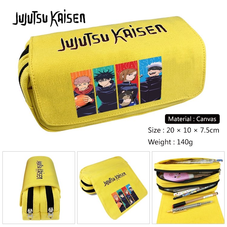 Jujutsu Kaisen Anime Multi-Function Double Zipper Canvas Cosmetic Bag Pen Case 20x10x7.5cm