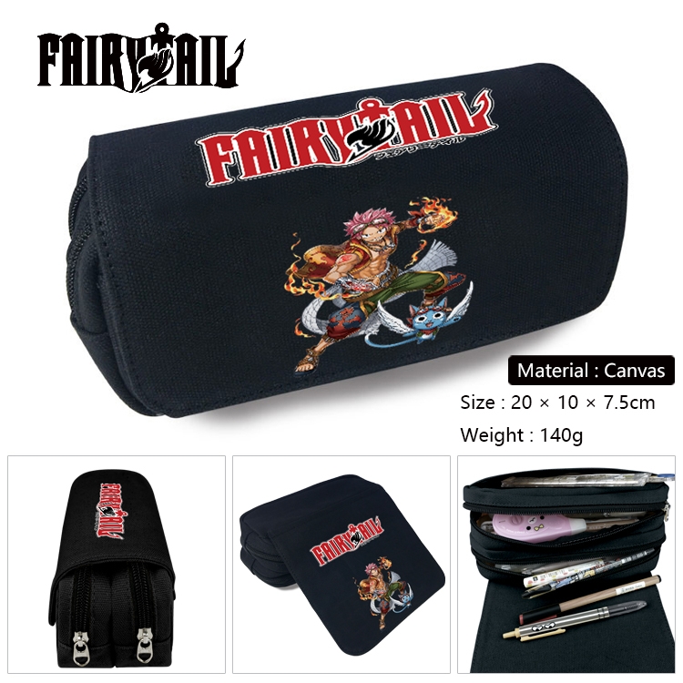  Fairy tail Anime Multi-Function Double Zipper Canvas Cosmetic Bag Pen Case 20x10x7.5cm