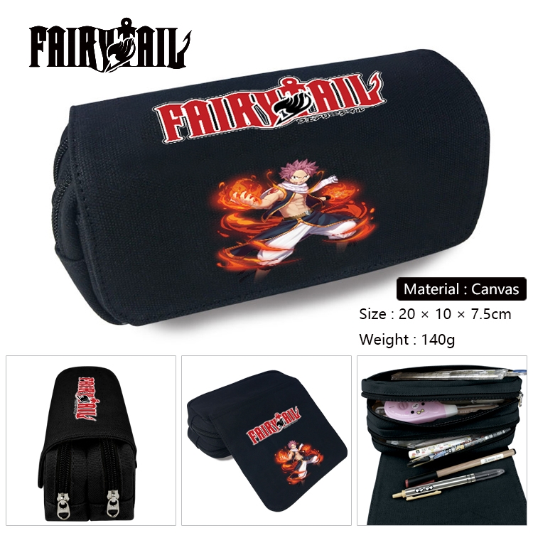  Fairy tail Anime Multi-Function Double Zipper Canvas Cosmetic Bag Pen Case 20x10x7.5cm