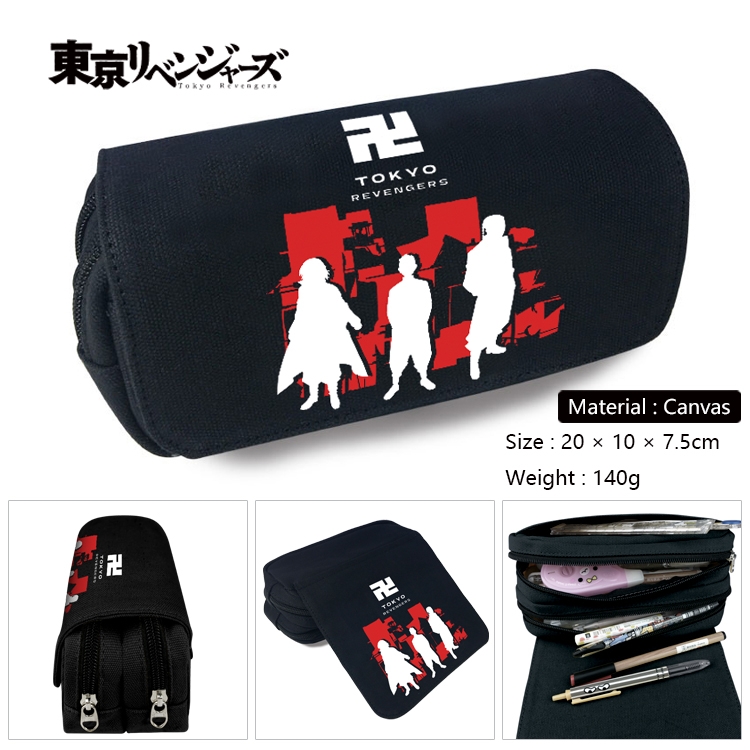 Tokyo Revengers  Anime Multi-Function Double Zipper Canvas Cosmetic Bag Pen Case 20x10x7.5cm