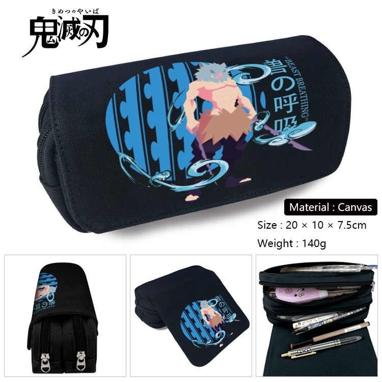 Demon Slayer Kimets Anime Multi-Function Double Zipper Canvas Cosmetic Bag Pen Case 20x10x7.5cm