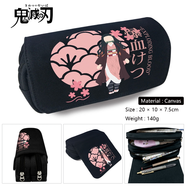 Demon Slayer Kimets Anime Multi-Function Double Zipper Canvas Cosmetic Bag Pen Case 20x10x7.5cm