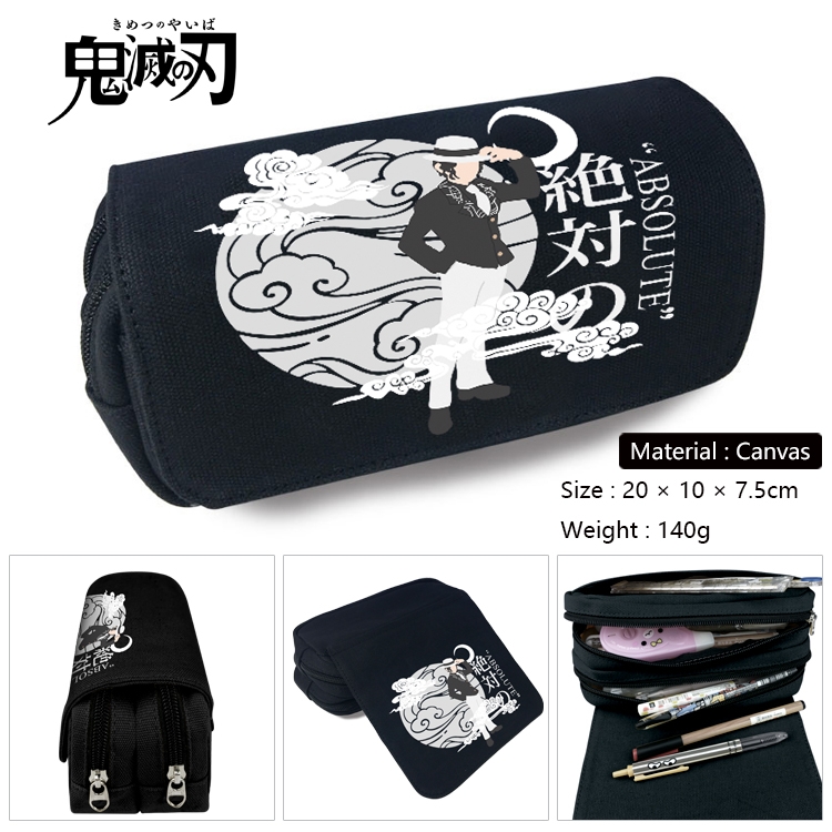 Demon Slayer Kimets Anime Multi-Function Double Zipper Canvas Cosmetic Bag Pen Case 20x10x7.5cm