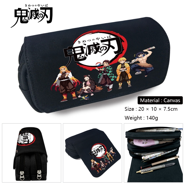 Demon Slayer Kimets Anime Multi-Function Double Zipper Canvas Cosmetic Bag Pen Case 20x10x7.5cm