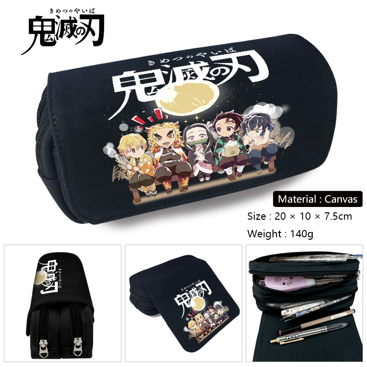 Demon Slayer Kimets Anime Multi-Function Double Zipper Canvas Cosmetic Bag Pen Case 20x10x7.5cm