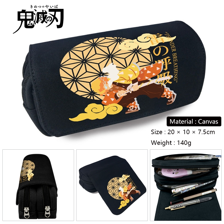 Demon Slayer Kimets Anime Multi-Function Double Zipper Canvas Cosmetic Bag Pen Case 20x10x7.5cm