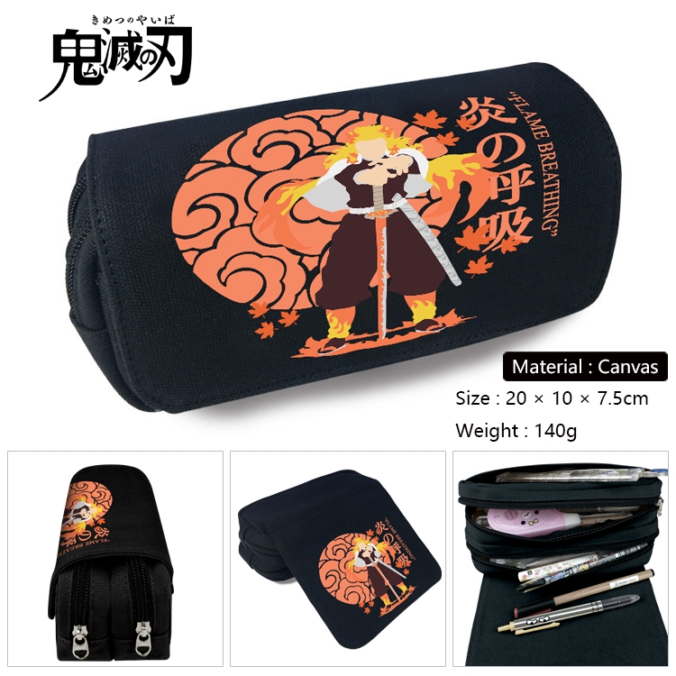 Demon Slayer Kimets Anime Multi-Function Double Zipper Canvas Cosmetic Bag Pen Case 20x10x7.5cm