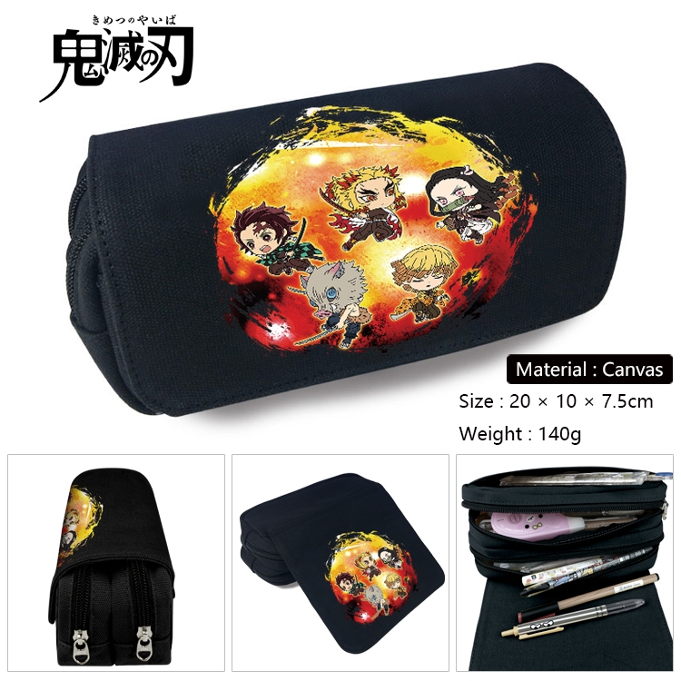 Demon Slayer Kimets Anime Multi-Function Double Zipper Canvas Cosmetic Bag Pen Case 20x10x7.5cm