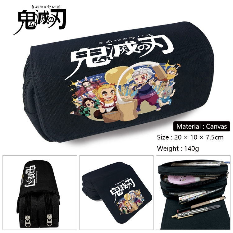 Demon Slayer Kimets Anime Multi-Function Double Zipper Canvas Cosmetic Bag Pen Case 20x10x7.5cm