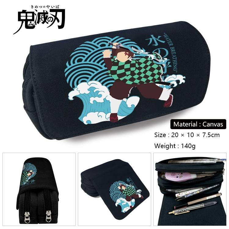 Demon Slayer Kimets Anime Multi-Function Double Zipper Canvas Cosmetic Bag Pen Case 20x10x7.5cm