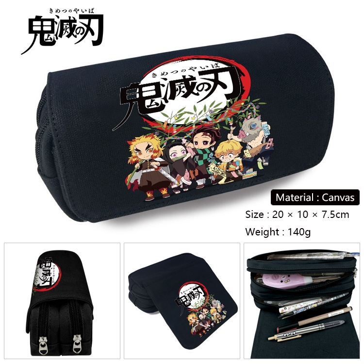 Demon Slayer Kimets Anime Multi-Function Double Zipper Canvas Cosmetic Bag Pen Case 20x10x7.5cm