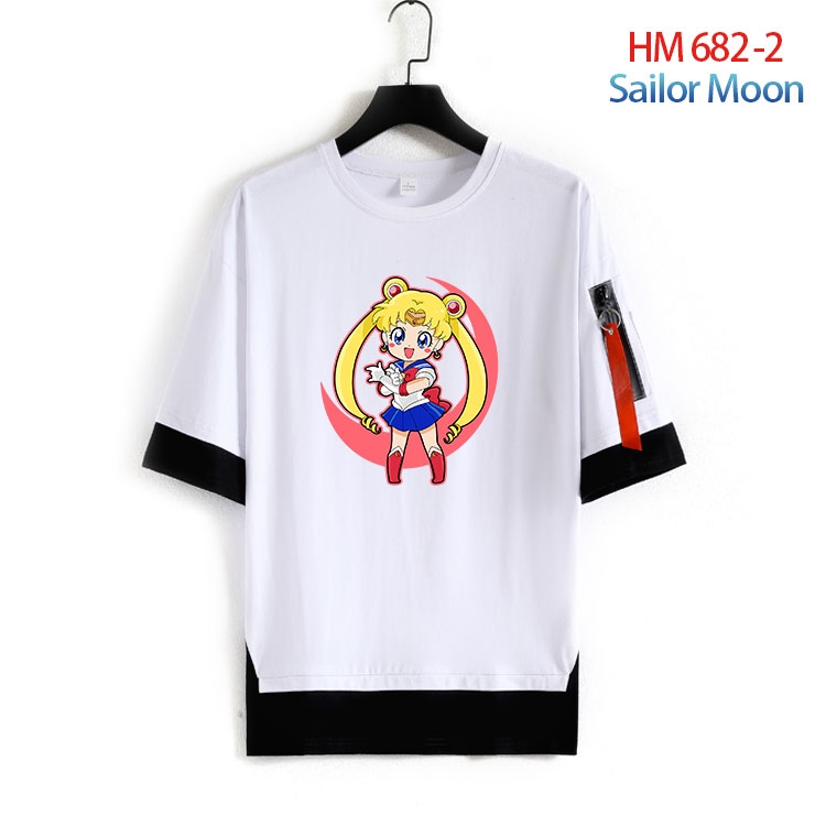 sailormoon Cotton Crew Neck Fake Two-Piece Short Sleeve T-Shirt from S to 4XL  HM 682 2