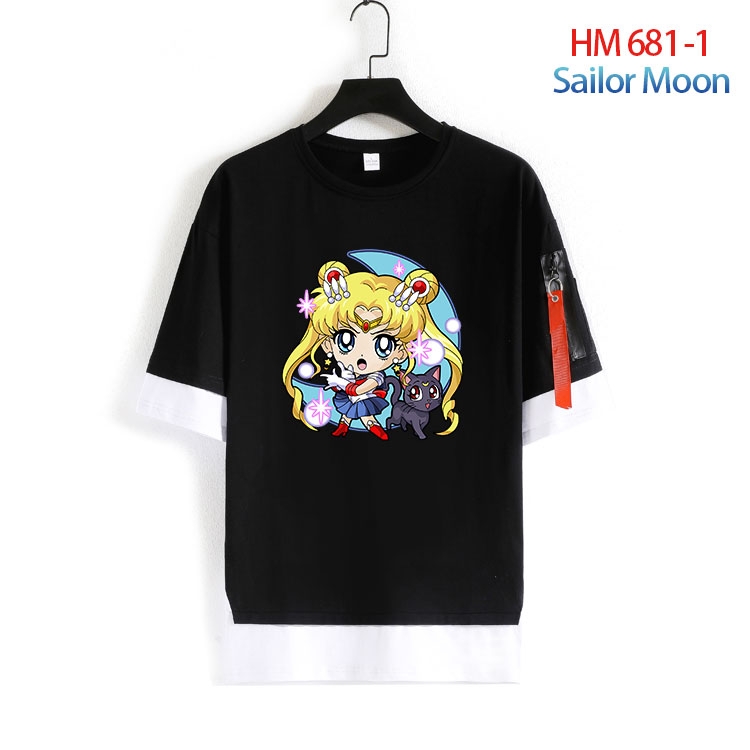 sailormoon Cotton Crew Neck Fake Two-Piece Short Sleeve T-Shirt from S to 4XL HM 681 1