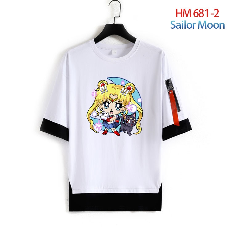 sailormoon Cotton Crew Neck Fake Two-Piece Short Sleeve T-Shirt from S to 4XL  HM 681 2