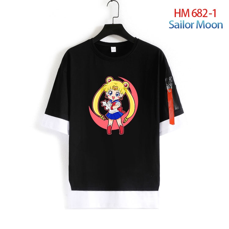 sailormoon Cotton Crew Neck Fake Two-Piece Short Sleeve T-Shirt from S to 4XL HM 682 1