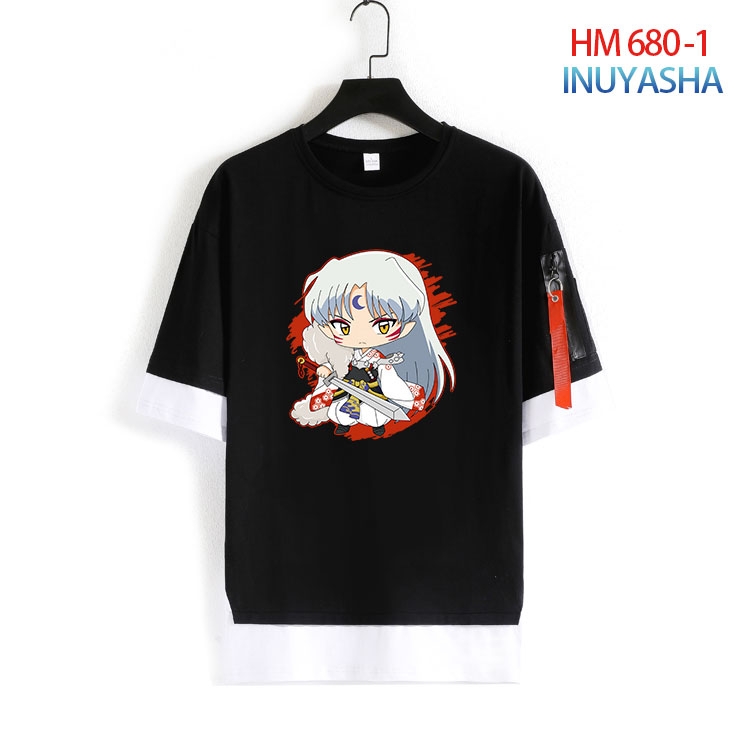 Inuyasha Cotton Crew Neck Fake Two-Piece Short Sleeve T-Shirt from S to 4XL HM 680 1