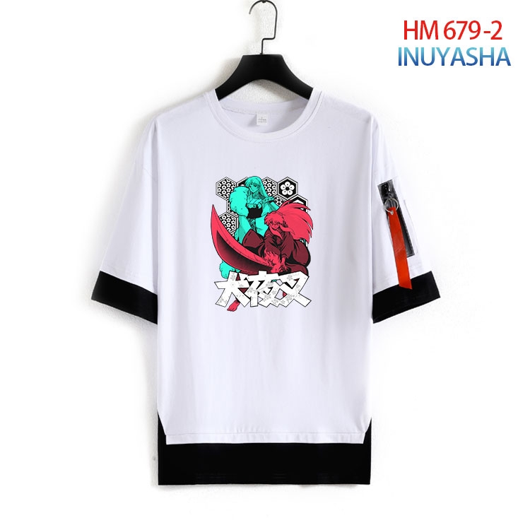 Inuyasha Cotton Crew Neck Fake Two-Piece Short Sleeve T-Shirt from S to 4XL HM 679 2