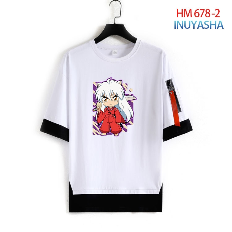 Inuyasha Cotton Crew Neck Fake Two-Piece Short Sleeve T-Shirt from S to 4XL HM 678 2