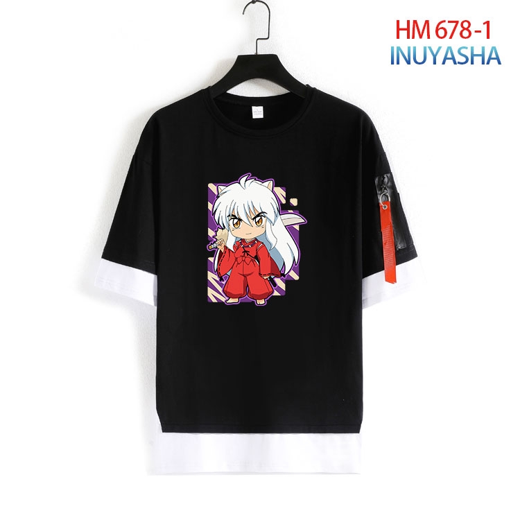 Inuyasha Cotton Crew Neck Fake Two-Piece Short Sleeve T-Shirt from S to 4XL  HM 678 1