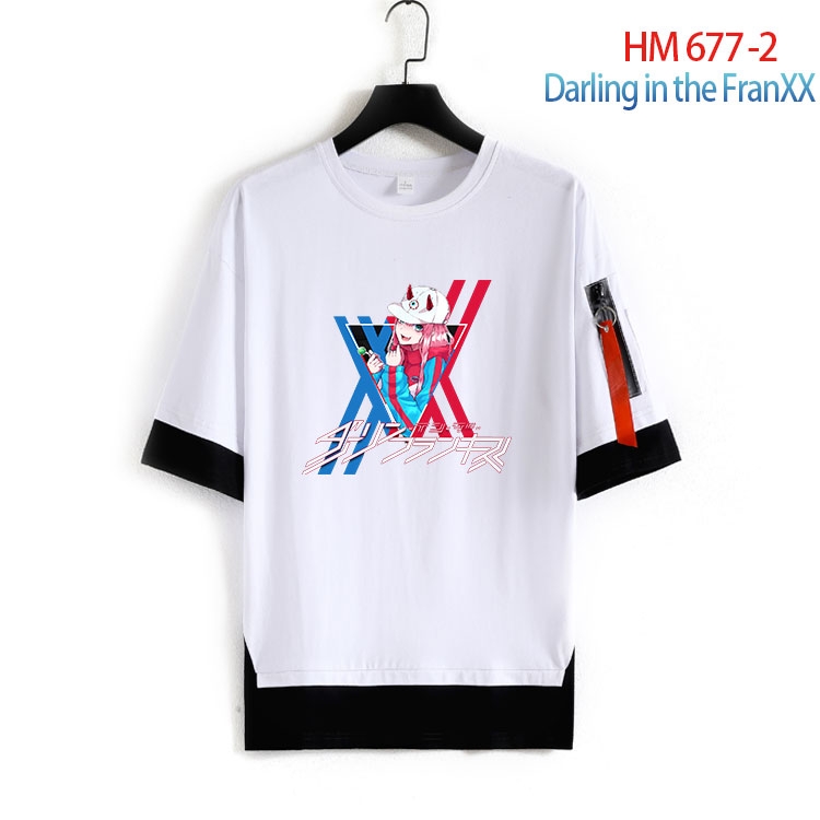 DARLING in the FRANX Cotton Crew Neck Fake Two-Piece Short Sleeve T-Shirt from S to 4XL  HM 677 2