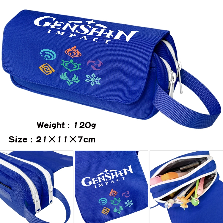 Genshin Impact  Anime Multifunctional Waterproof Canvas Portable Pencil Bag Cosmetic Bag 20x11x7cm