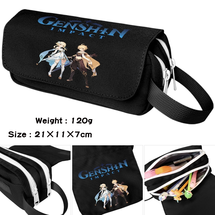 Genshin Impact  Anime Multifunctional Waterproof Canvas Portable Pencil Bag Cosmetic Bag 20x11x7cm