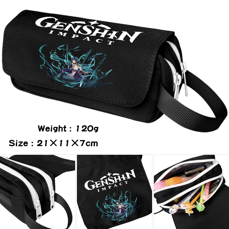 Genshin Impact  Anime Multifunctional Waterproof Canvas Portable Pencil Bag Cosmetic Bag 20x11x7cm