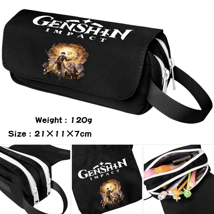 Genshin Impact  Anime Multifunctional Waterproof Canvas Portable Pencil Bag Cosmetic Bag 20x11x7cm