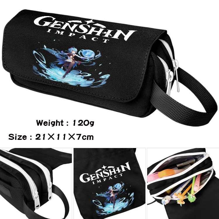 Genshin Impact  Anime Multifunctional Waterproof Canvas Portable Pencil Bag Cosmetic Bag 20x11x7cm