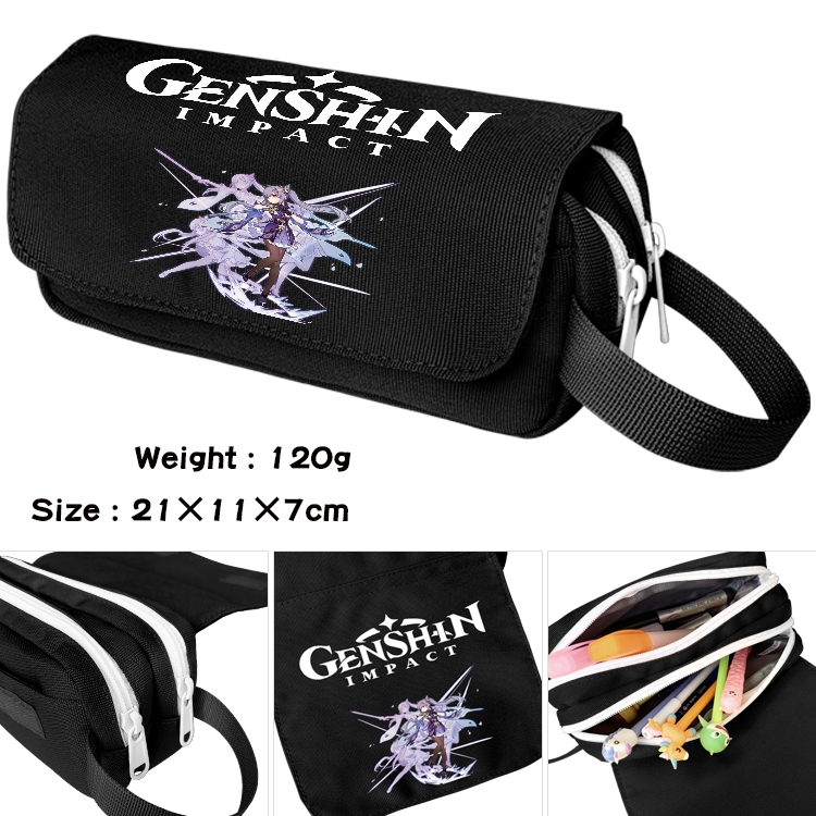 Genshin Impact  Anime Multifunctional Waterproof Canvas Portable Pencil Bag Cosmetic Bag 20x11x7cm