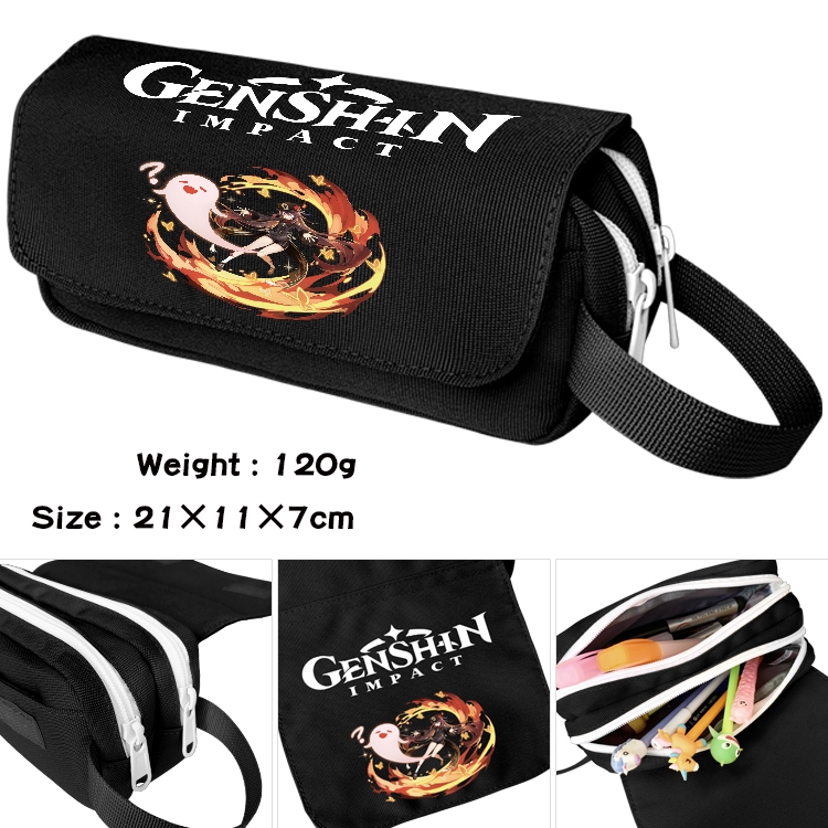 Genshin Impact  Anime Multifunctional Waterproof Canvas Portable Pencil Bag Cosmetic Bag 20x11x7cm