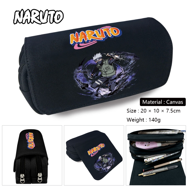 Naruto Anime Multi-Function Double Zipper Canvas Cosmetic Bag Pen Case 20x10x7.5cm