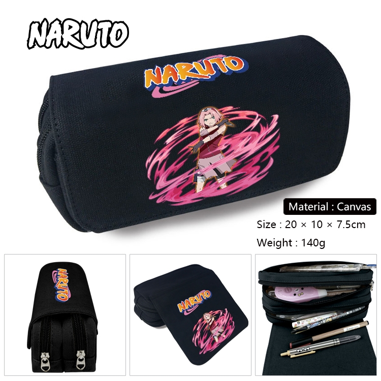 Naruto Anime Multi-Function Double Zipper Canvas Cosmetic Bag Pen Case 20x10x7.5cm