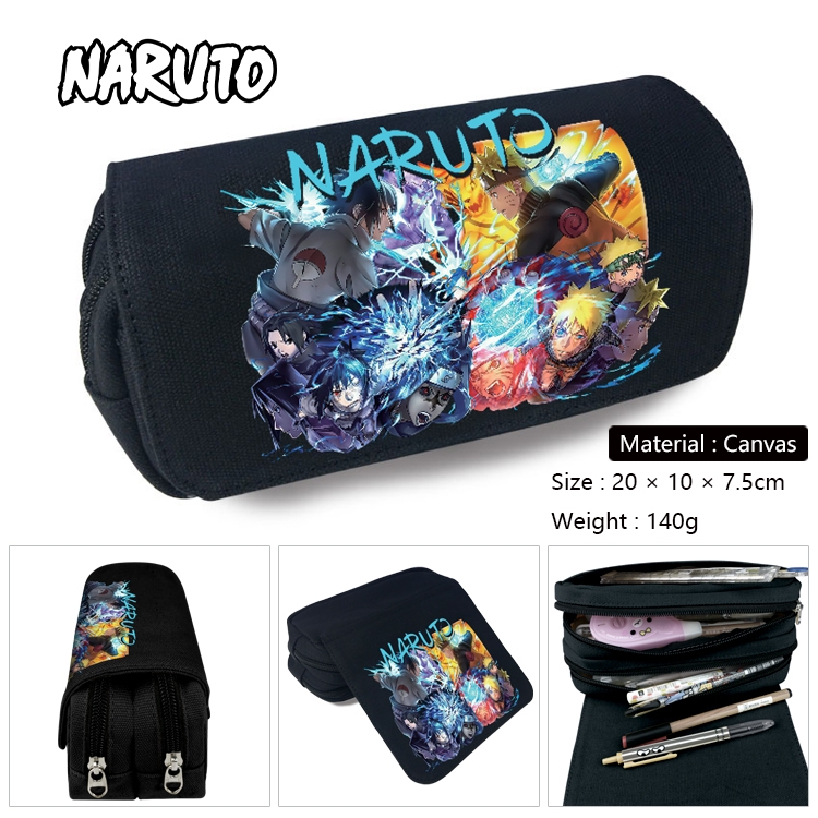 Naruto Anime Multi-Function Double Zipper Canvas Cosmetic Bag Pen Case 20x10x7.5cm