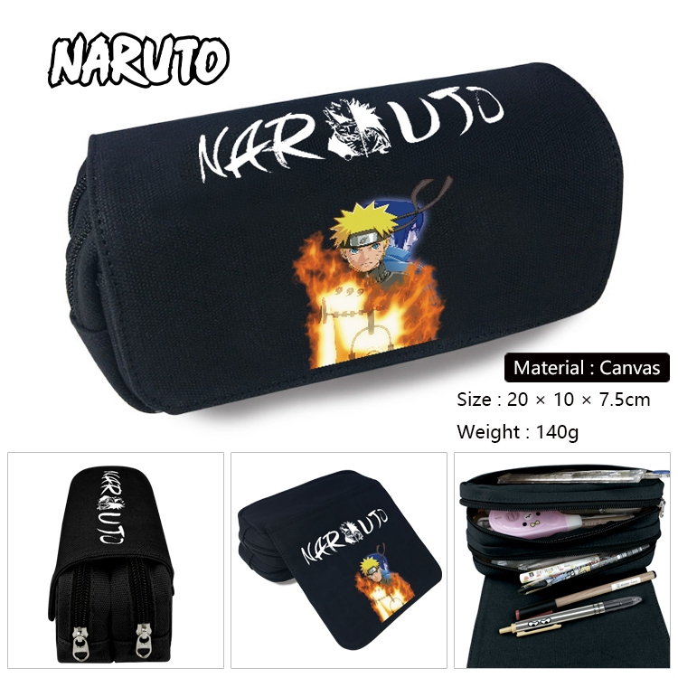 Naruto Anime Multi-Function Double Zipper Canvas Cosmetic Bag Pen Case 20x10x7.5cm