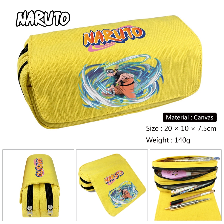 Naruto Anime Multi-Function Double Zipper Canvas Cosmetic Bag Pen Case 20x10x7.5cm