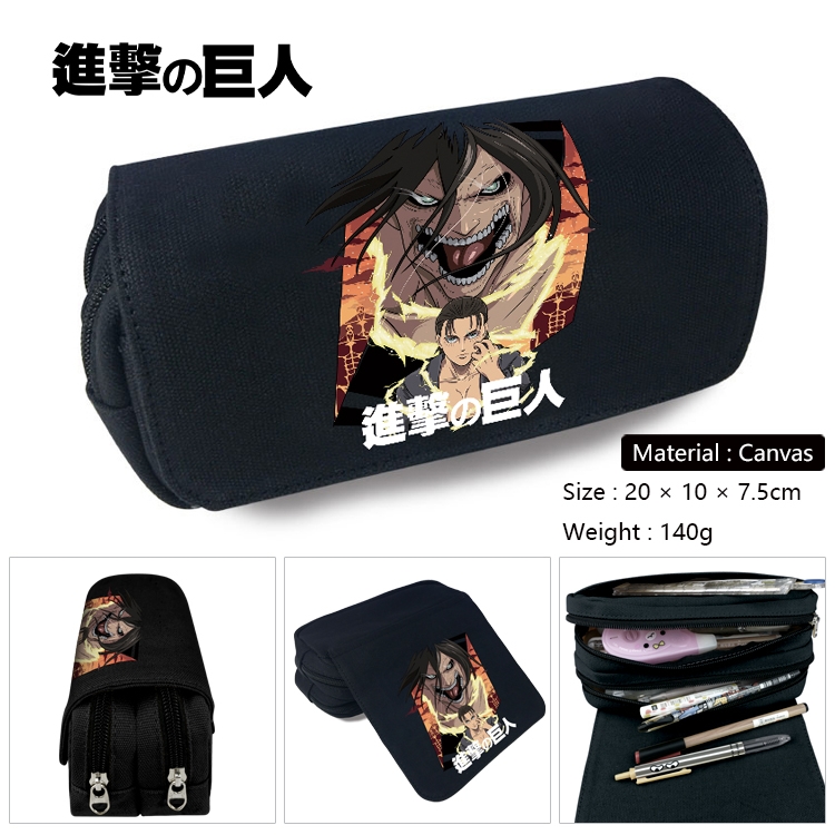 Shingeki no Kyojin Anime Multi-Function Double Zipper Canvas Cosmetic Bag Pen Case 20x10x7.5cm