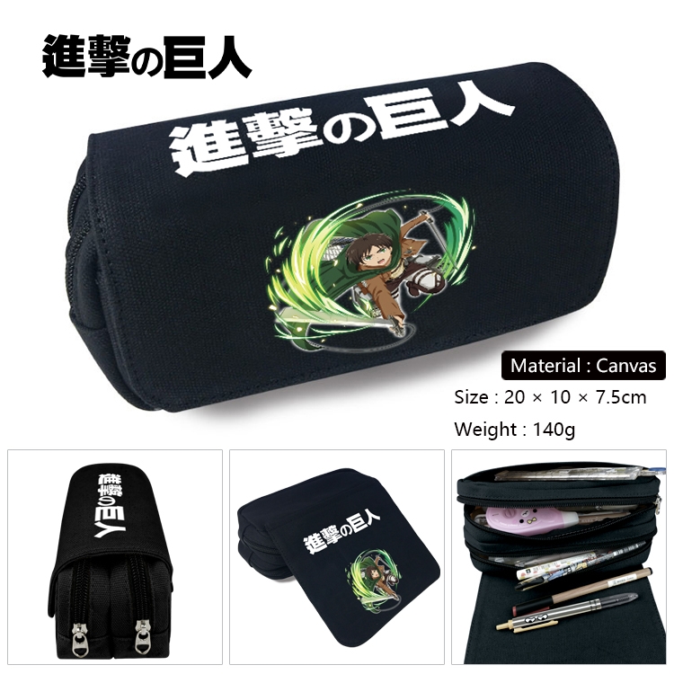 Shingeki no Kyojin Anime Multi-Function Double Zipper Canvas Cosmetic Bag Pen Case 20x10x7.5cm